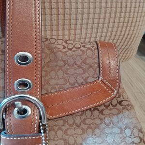 Coach Brown and Tan Signature Shoulder Bag